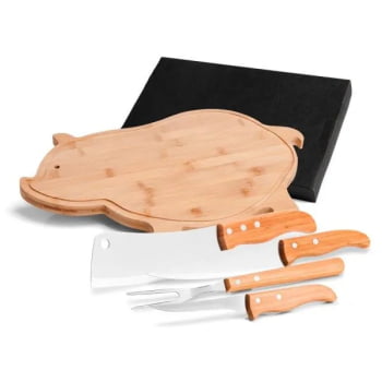Kit Cozinha Personalizado Bambu / Madeira / Inox 5 Peças SMMB-40683 Brindes Personalizados