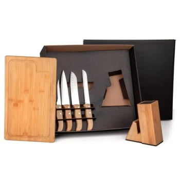 Kit Cozinha Personalizado Bambu / Madeira / Inox 6 Peças SMKT-90163 Brinde Personalizado