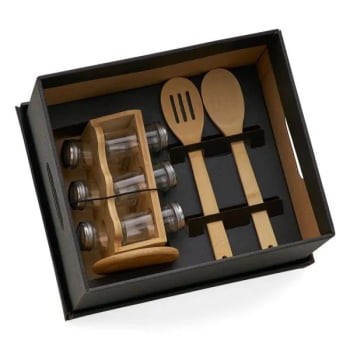 Kit Cozinha Personalizado Bambu / Vidro 3 Peças SMKT-9024M Brindes Personalizados