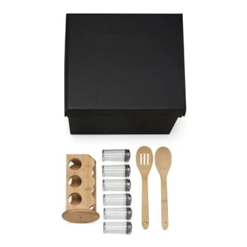 Kit Cozinha Personalizado Bambu / Vidro 3 Peças SMKT-9024M Brindes Personalizados