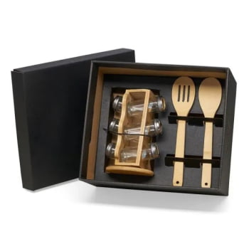 Kit Cozinha Personalizado Bambu / Vidro 3 Peças SMKT-9024M Brindes Personalizados