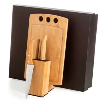 Kit Cozinha Personalizado Cepo de Bambu / Inox 6 Peças SMKT-90164 Brindes Personalizados