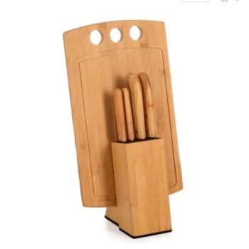 Kit Cozinha Personalizado Cepo de Bambu / Inox 6 Peças SMKT-90164 Brindes Personalizados