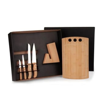 Kit Cozinha Personalizado Cepo de Bambu / Inox 6 Peças SMKT-90164 Brindes Personalizados