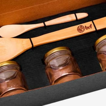Kit Cozinha Personalizado Vidro / Bambu 5 Peças SMKT-90047 Brindes Personalizados