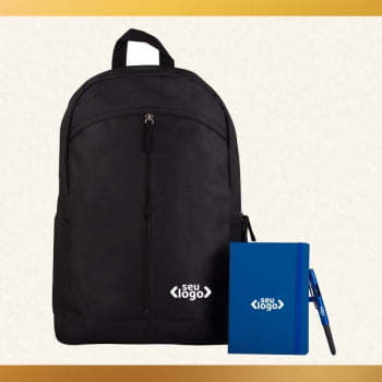 Kit Escritório 3 Peças Com Mochila em Poliéster SMKT-90259 Brindes Personalizados