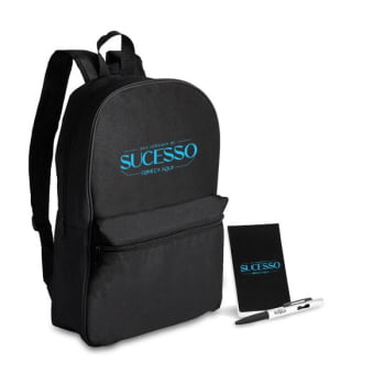 Kit Escritório 3 Peças Com Mochila em Poliéster SMKT-90260 Brinde Personalizado