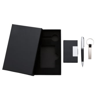 Kit Executivo Personalizado Caneta Chaveiro Porta Cartão Metálica X01988 Brindes Personalizados
