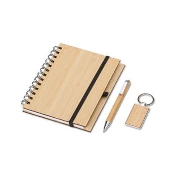 Kit Executivo Personalizado Sustentável Caneta Chaveiro e Caderneta Bambu X07048 Brinde Personalizado