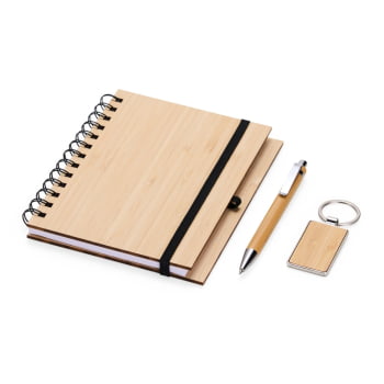 Kit Executivo Personalizado Sustentável Caneta Chaveiro e Caderneta Bambu X07048B Brindes Personalizados