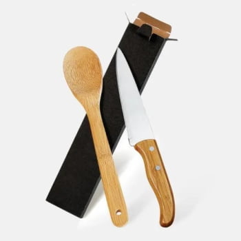 Kit Facas Personalizados Bambu / Inox 2 Peças SMKF-90703 Brindes Personalizados