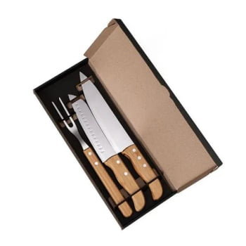 Kit Facas Personalizados Bambu / Inox 3 Peças SMKF-02843 Brindes Personalizados