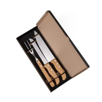Kit Facas Personalizados Bambu / Inox 3 Peças SMKF-02853  Brinde Personalizado
