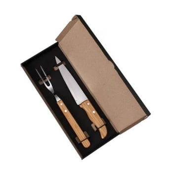 Kit Facas Personalizados Bambu / Madeira / Inox 2 Peças SMKF-02743  Brinde Personalizado