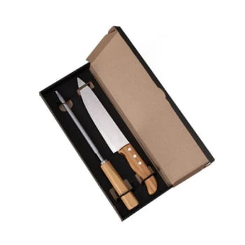Kit Facas Personalizados Bambu / Madeira / Inox 2 Peças SMKF-02863 Brindes Personalizados