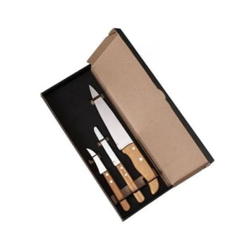 Kit Facas Personalizados Bambu / Madeira / Inox 3 Peças SMKF-02703 Brindes Personalizados