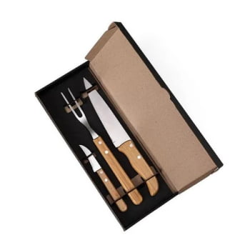 Kit Facas Personalizados Bambu / Madeira / Inox 3 Peças SMKF-02713 Brinde Personalizado