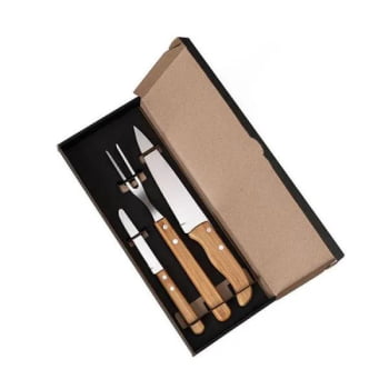 Kit Facas Personalizados Bambu / Madeira / Inox 3 Peças SMKF-02723 Brindes Personalizados