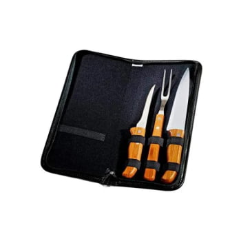 Kit Facas Personalizados Bambu / Madeira / Inox 4 Peças SMPB-00103 Brindes Personalizados