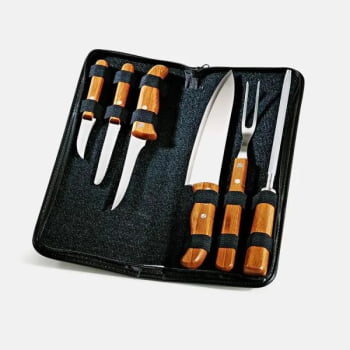 Kit Facas Personalizados Bambu / Madeira / Inox 7 Peças SMPB-00203 Brinde Personalizado