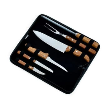Kit Facas Personalizados Bambu / Madeira / Inox 7 Peças SMPB-00203 Brinde Personalizado