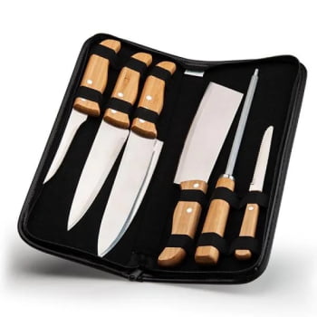 Kit Facas Personalizados Bambu / Madeira / Inox 7 Peças SMPB-00223 Brinde Personalizado