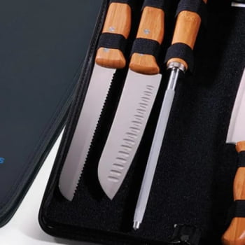 Kit Facas Personalizados Bambu / Madeira / Inox 7 Peças SMPB-00253 Brindes Personalizados