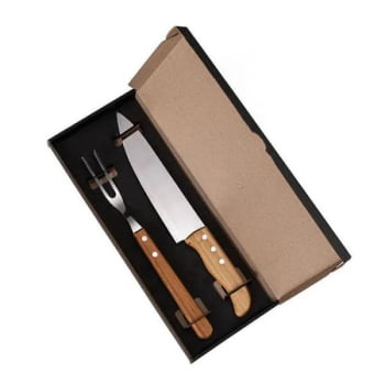 Kit Facas Personalizados Madeira / Inox 2 Peças SMKF-02833 Brinde Personalizado