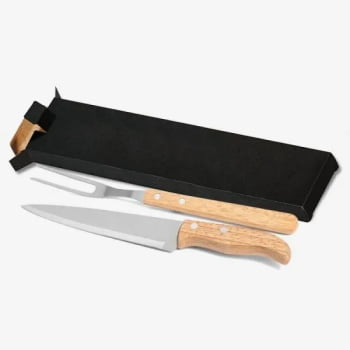 Kit Facas Personalizados Madeira / Inox 2 Peças SMKF-90406 Brinde Personalizado