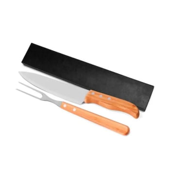 Kit Facas Personalizados Madeira / Inox 2 Peças SMKF-90833 Brinde Personalizado