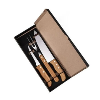 Kit Facas Personalizados Madeira / Inox 3 Peças SMKF-02803 Brindes Personalizados