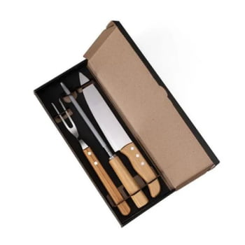 Kit Facas Personalizados Madeira / Inox 3 Peças SMKF-02813 Brinde Personalizado