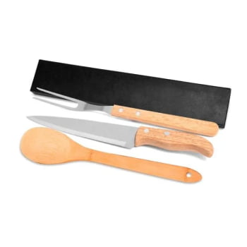 Kit Facas Personalizados Madeira / Inox 3 Peças SMKF-90416 Brinde Personalizado