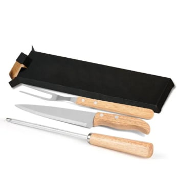 Kit Facas Personalizados Madeira / Inox 3 Peças SMKF-90426 Brindes Personalizados