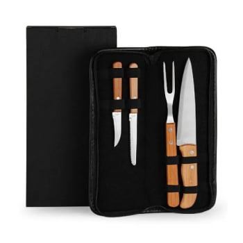 Kit Facas Personalizados Madeira / Inox 5 Peças SMPB-00043 Brinde Personalizado