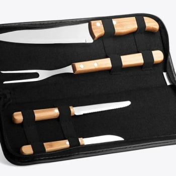 Kit Facas Personalizados Madeira / Inox 5 Peças SMPB-00043 Brinde Personalizado