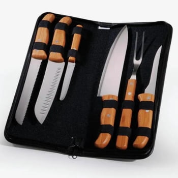 Kit Facas Personalizados Madeira / Inox 7 Peças SMPB-00273 Brinde Personalizado