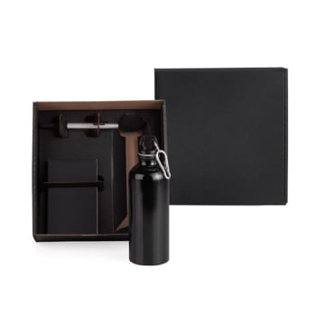 Kit Garrafa Caneta e Bloco 3 Peças SMKT-9041R Brinde Personalizado
