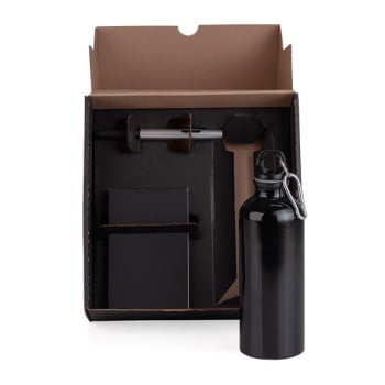 Kit Garrafa Caneta e Bloco 3 Peças SMKT-9041R Brinde Personalizado