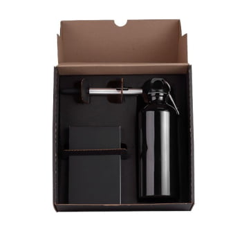 Kit Garrafa Caneta e Bloco 3 Peças SMKT-9041R Brinde Personalizado