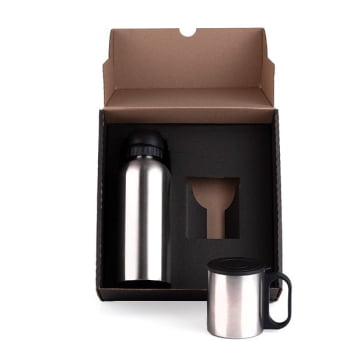 Kit Garrafa e Caneca 2 Peças 600 ML / 180 ML SMIX-01611 Brinde Personalizado