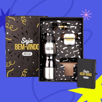 Kit Boas Vindas Personalizado Squeeze e Acessorios 4 Peças SMKT-90218-BV Brindes Personalizados Kit Boas Vindas Personalizado Squeeze e Acessorios 4 Peças SMKT-90218-BV Brindes Personalizados