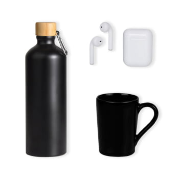 Kit Garrafa e Acessórios Personalizado 3 Peças Fone Bluetooth SMKT-90286 Brindes Personalizado