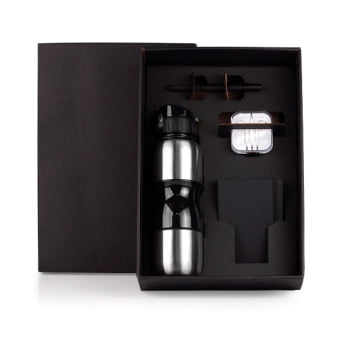 Kit Garrafa e Acessórios Personalizado 4 Peças SMKT-9041K Brindes Personalizado