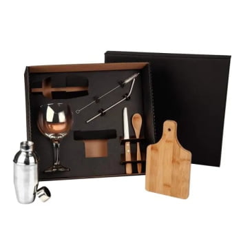 Kit Gin Personalizado Madeira / Inox 7 Peças SMKT-90190 Brindes Personalizados