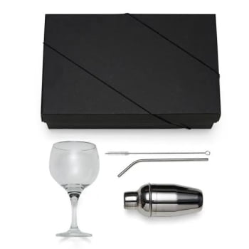 Kit Gin Personalizado Vidro / Inox 4 Peças SMKT-90195 Brinde Personalizado