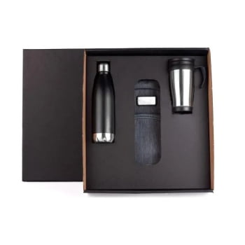 Kit Mochila Garrafa e Caneca Personalizada Poliéster 3 Peças SMKT-9036V Brindes Personalizados