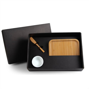 Kit Petisco Personalizado Bambu e Porcelana 3 Peças SMKT-90245 Brinde Personalizado