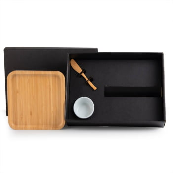 Kit Petisco Personalizado Bambu e Porcelana 3 Peças SMKT-90245 Brinde Personalizado