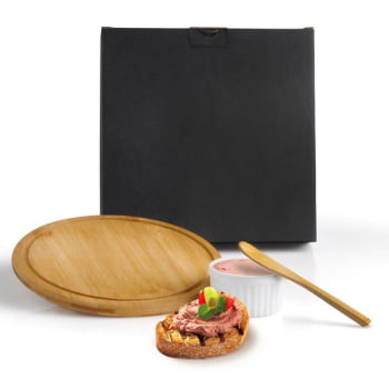 Kit Petisco Personalizado Bambu e Porcelana 3 Peças SMPD-15303 Brindes Personalizados